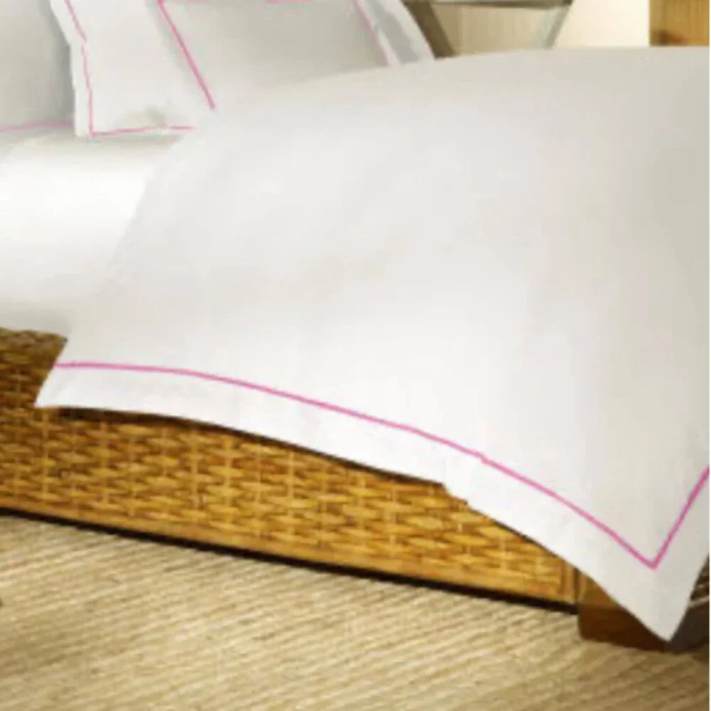 NEW Ralph Lauren TWIN Palmer Percale Duvet Cover White with Pink Trim